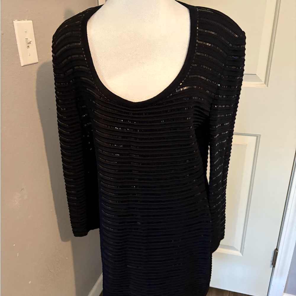 St. John evening collection by Marie GrayBlack Ribbed Long Sleeve Cocktail Dress